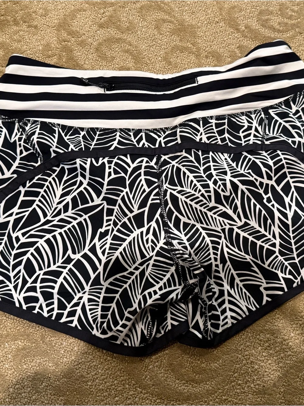 lululemon athletica Black & White Leaf-Print Athletic Shorts